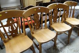 FOUR MODERN PINE SPLAT & SPINDLE BACK KITCHEN CHAIRS