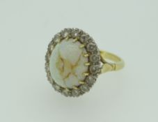 18CT YELLOW GOLD OPAL (DAMAGED) & DIAMOND, 7.3grams