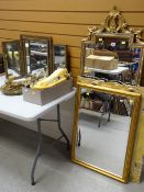 FOUR MIRRORS / GLASS & GILT METAL WALL SCONCES / PAIR OF GILT WOOD SCONCES / A PAIR OF TRAYS