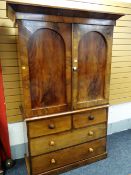 VICTORIAN MAHOGANY PRESS CUPBOARD, base with two long and two short drawers, turned knobs and