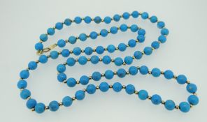 14K GOLD STRING OF TURQUOISE BEADS in box
