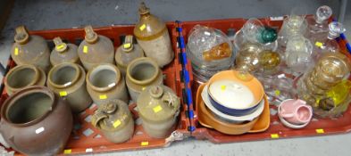 ASSORTED STONEWARE JARS & GLASSWARE ETC