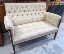 ANTIQUE MAHOGANY FRAMED SETTEE in multi-coloured flecked upholstery and with button backs (sold on