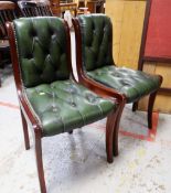 PAIR OF BUTTONED GREEN LEATHER CHAIRS