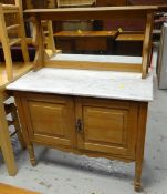VINTAGE VEINED GREY MARBLE TOP WASH STAND having mirror back, cupboard base