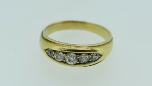 YELLOW METAL FIVE STONE DIAMOND RING, 4.7gms, in ring box