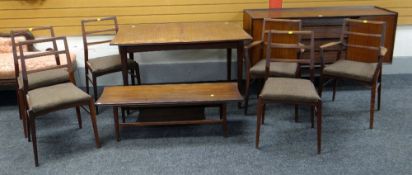 SIDEBOARD RAISED OVER TAPERED SUPPORTS, gallery top, 152.5cms wide, matching dining table, 130cms
