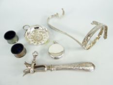 PARCEL OF ASSORTED SILVER & SILVER PLATE to include pair of glass-lined salts, small circular flask,