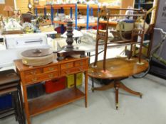 REPRODUCTION SIDE TABLE WITH DRAWERS / ANTIQUE TOWEL AIRER / REPRODUCTION MAHOGANY OVAL COFFEE TABLE