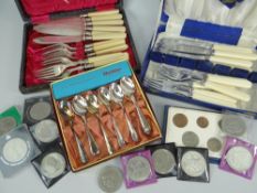 ASSORTED COMMEMORATIVE COINAGE & A BLUE WALLET Britain's First Decimal Coins and a parcel of cased