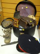 ASSORTED VINTAGE ITEMS including Parkinson's nut toffee tin with contents, hat-box with haberdashery