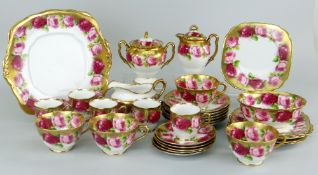 ROYAL ALBERT ROSE & GILDED TEAWARE approximately 30 pieces, including cream jug, lidded sucrier