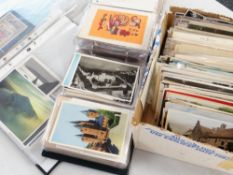 MIXED VINTAGE & LATER POSTCARDS contained within cardboard box, comprehensively filled green