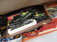 LARGE ASSORTMENT OF OO GAUGE RAILWAY ITEMS including track, books, transformers, some locomotives,