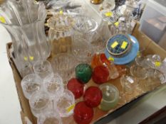 ASSORTED GLASSWARE including decanters, cranberry glass ETC