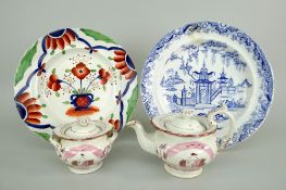 FOUR ITEMS OF BELIEVED WELSH POTTERY including Dillwyn Cambrian plate in the 'Pot de Fleur' pattern,