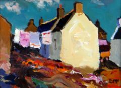DONALD McINTYRE acrylic - entitled verso 'Washing Line No 2' on Attic Gallery label, signed, 20.5 x