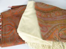 TWO VICTORIAN WELSH PAISLEY SHAWLS & A WHITE NURSING SHAWL with the same family provenance dating