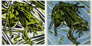 ANN LEWIS pair of limited edition prints - 'Green Frog I' (1/8) and 'Green Frog II' (9/12), each
