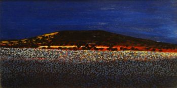 DAVID HUMPHREYS oil on board - entitled 'Blue Landscape - Kent', signed verso, 15.5 x 28cms