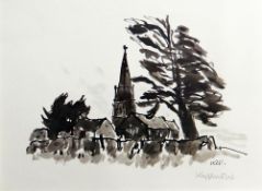 SIR KYFFIN WILLIAMS RA inkwash print - Llanedwen church, signed, 26 x 36cms Provenance: Estate of