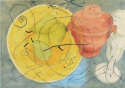 BRENDA CHAMBERLAIN mixed media - still life, pears on a dish with other vessels, unsigned but with