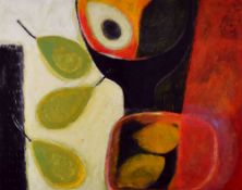 VIVIENNE WILLIAMS mixed media - entitled verso on Attic Gallery label, 'Still Life With Three