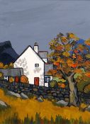 DAVID BARNES oil on board - whitewashed cottage in autumn, signed verso, 40 x 30cms