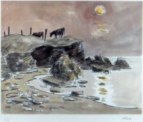 SIR KYFFIN WILLIAMS RA artist's proof coloured print - cattle on a coastal headland, Anglesey,