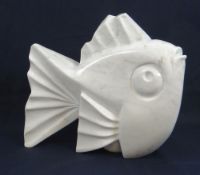 DARREN YEADON Carrara marble sculpture - stylized fish, 54cms long x 51cms high approx.
