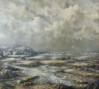 MOSS WILLIAMS watercolour and tempera - coastal scene, Anglesey, entitled verso 'Incoming Tide,