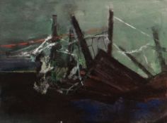 ELWYN JONES oil on canvas - entitled verso on Ffin y Parc Gallery label 'Farmers' Fence 5', dated