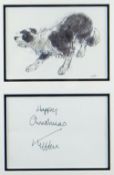 SIR KYFFIN WILLIAMS RA signed Christmas card and print - print of sheep dog, framed together with