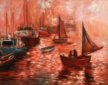 ANDREW VICARI oil on board - harbour scene with numerous yachts and boats, signed and with title