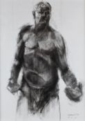 RICHARD ALLIN WILLS black pastel - standing figure, entitled 'Foundry Man', signed and dated '09, 63