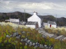 WILF ROBERTS oil on canvas - Anglesey smallholding scene, signed and dated 2008, with title label
