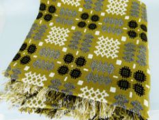 GOOD KHAKI GROUND WELSH WOOLLEN BLANKET with traditional black, white and grey geometric
