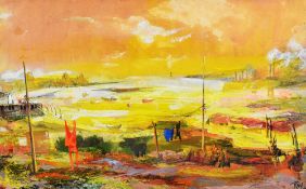 RAY HOWARD-JONES mixed media - entitled 'Llanrhidian & Loughor Estuary', signed and dated 1972, 31 x