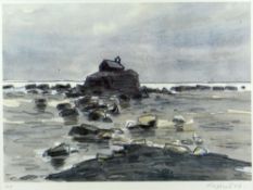 SIR KYFFIN WILLIAMS RA artist's proof coloured print - St Cwyfan's church, signed, 26 x 35cms (mou