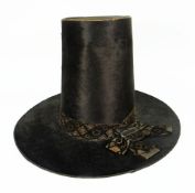 TRADITIONAL VICTORIAN MOLESKIN LADIES WELSH HAT of typical tapered chimney form with wide brim,