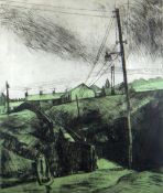 GEORGE CHAPMAN limited edition (5/50) colour etching - figures walking in a South Wales valleys