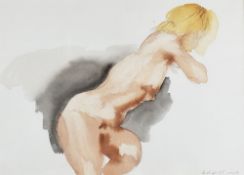 HARRY HOLLAND watercolour - reclining female nude, signed in full, 28 x 38cms