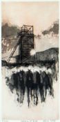 VALERIE GANZ limited edition (52/150) print - group of miners walking from colliery with winding