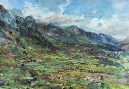ROY ABELL watercolour - expansive landscape Llanberis Pass and the valley, signed, 40 x 58cms