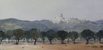 GARETH THOMAS watercolour - entitled verso on Attic Gallery label 'Le Barroux, Soft Light',