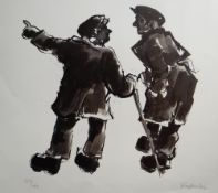 SIR KYFFIN WILLIAMS RA limited edition (127/150) colourwash print - two farmers in animated