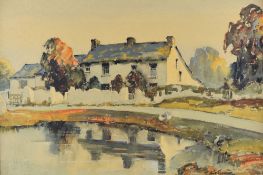 WILL EVANS watercolour - view of a Gower farm, possibly Great Lunnon, Gower Peninsula, with