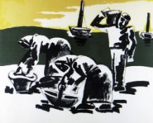 JOSEF HERMAN limited edition (104/150) lithograph - study of cockle pickers, signed in full, 49 x