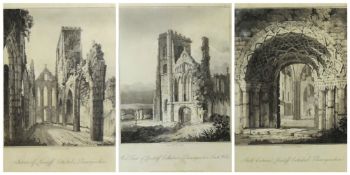GEORGE COOPER trio of plate engravings - framed together and entitled 'West Front of Llandaff