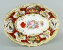 NANTGARW PORCELAIN OVAL DISH FROM THE DUKE OF CAMBRIDGE SERVICE decorated with eight panels to a